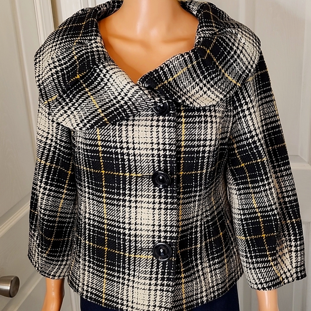 Mossimo Wool Blend Houndstooth Plaid Crop Jacket